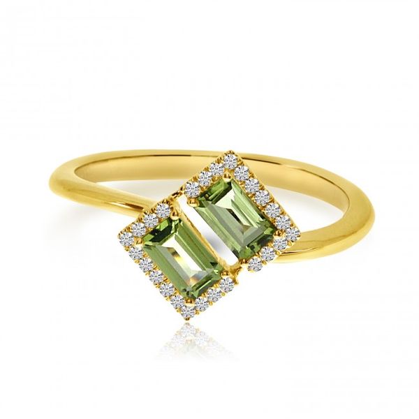 14K Yellow Gold Double Octagon Peridot and Diamond Semi Precious Fashion Ring Glatz Jewelry Aliquippa, PA