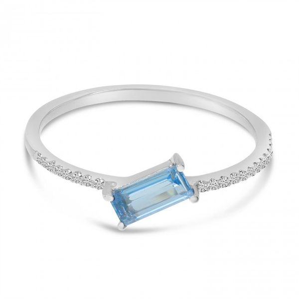 14K White Gold East West Octagon Blue Topaz and Diamond Sideway Semi Precious Ring Priddy Jewelers Elizabethtown, KY