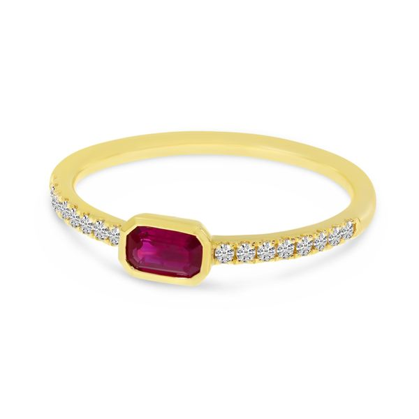 Two Row Diamond and Ruby Wedding Anniversary Ring in 14k Gold