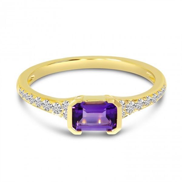 14K Yellow Gold East West Octagon Amethyst and Diamond Semi Precious Ring Priddy Jewelers Elizabethtown, KY