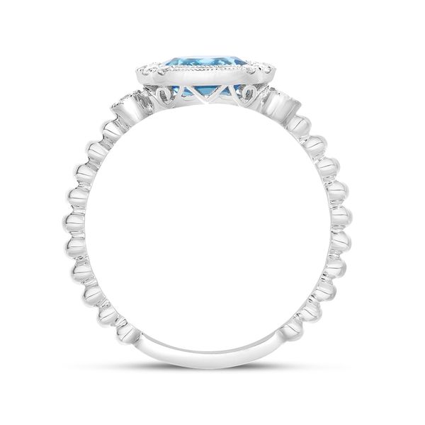 14K White Gold Oval Blue Topaz and Diamond Beaded Band Semi Precious Ring Image 4 Glatz Jewelry Aliquippa, PA