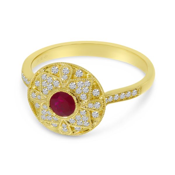 14K Yellow Gold Round Ruby and Diamond Precious Art Deco Ring Image 5 LeeBrant Jewelry & Watch Co Sandy Springs, GA