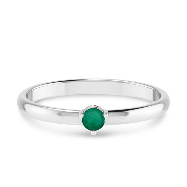 10K White Gold 3mm Round Emerald Birthstone Ring Priddy Jewelers Elizabethtown, KY