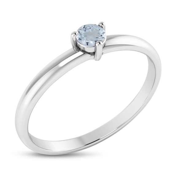 14K White Gold 3mm Round Aquamarine Birthstone Ring Image 2 LeeBrant Jewelry & Watch Co Sandy Springs, GA