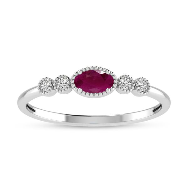 10K White Gold Oval Ruby and Diamond Stackable Ring Priddy Jewelers Elizabethtown, KY