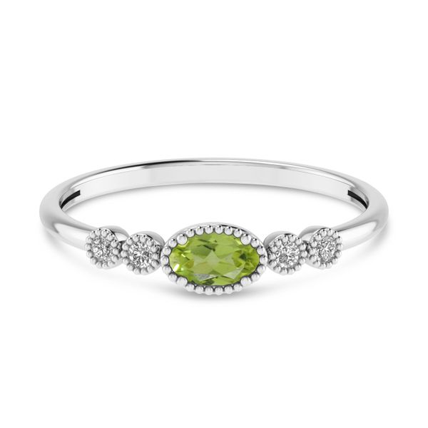 10K White Gold Oval Peridot and Diamond Stackable Ring Image 4 The Jewelry Source El Segundo, CA