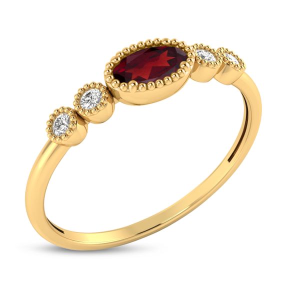 14K Yellow Gold Oval Garnet and Diamond Stackable Ring Image 2 The Jewelry Source El Segundo, CA