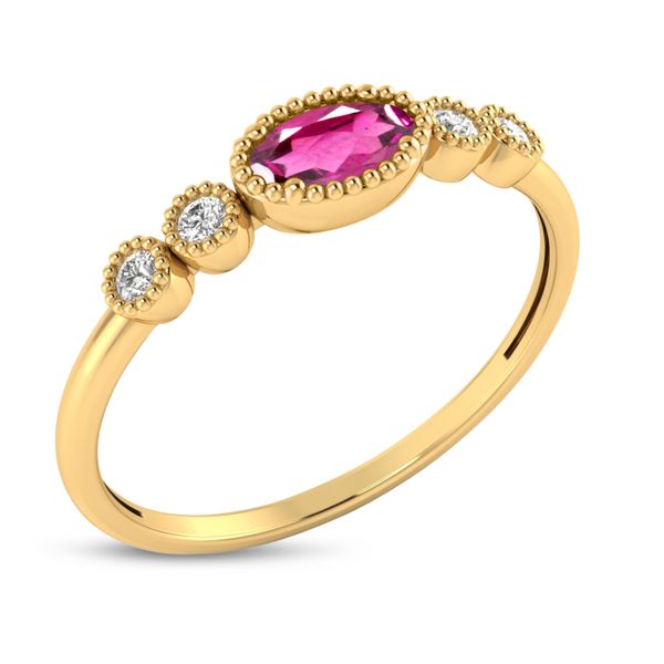 14K Yellow Gold Oval Pink Tourmaline and Diamond Stackable Ring Image 2 The Jewelry Source El Segundo, CA