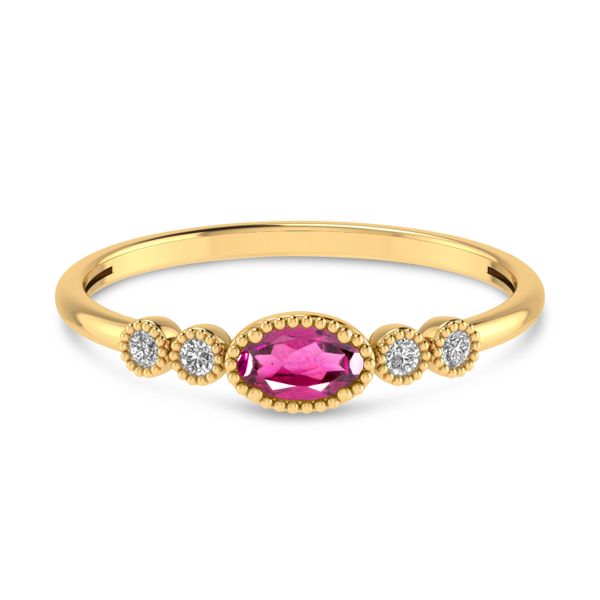 14K Yellow Gold Oval Pink Tourmaline and Diamond Stackable Ring Image 4 The Jewelry Source El Segundo, CA