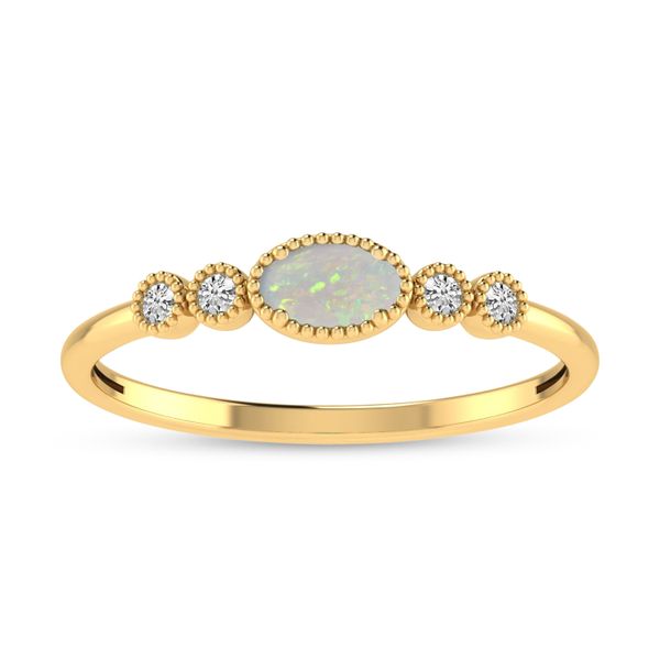 14K Yellow Gold Oval Opal and Diamond Stackable Ring Priddy Jewelers Elizabethtown, KY