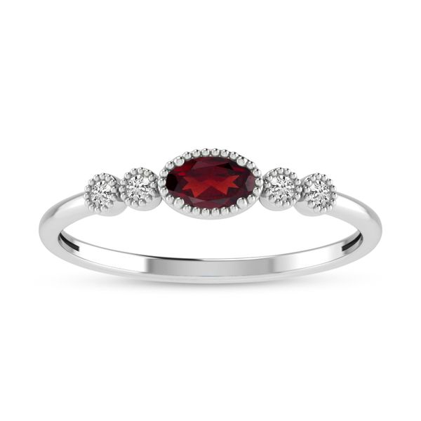 14K White Gold Oval Garnet and Diamond Stackable Ring Rick's Jewelers California, MD
