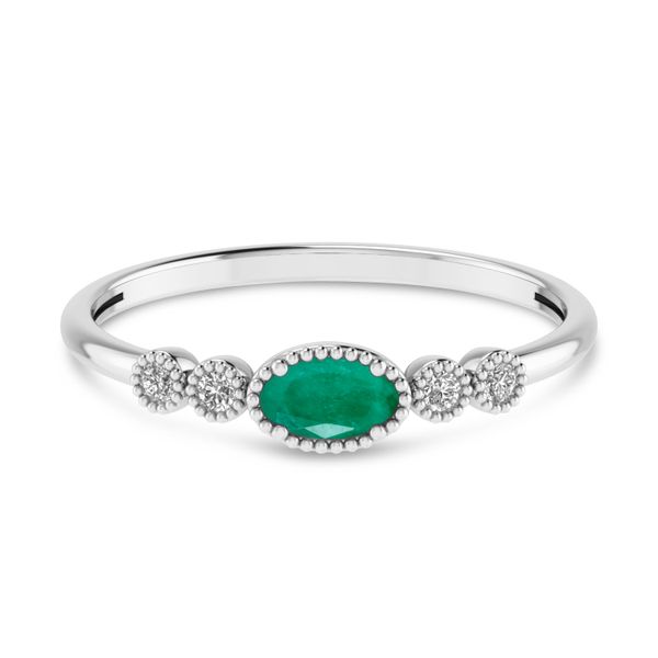 14K White Gold Oval Emerald and Diamond Stackable Ring Image 4 The Jewelry Source El Segundo, CA
