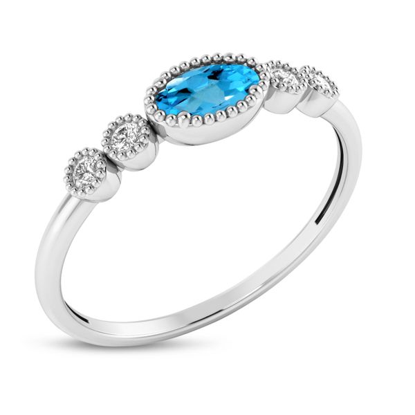 14K White Gold Oval Blue Topaz and Diamond Stackable Ring Image 2 LeeBrant Jewelry & Watch Co Sandy Springs, GA