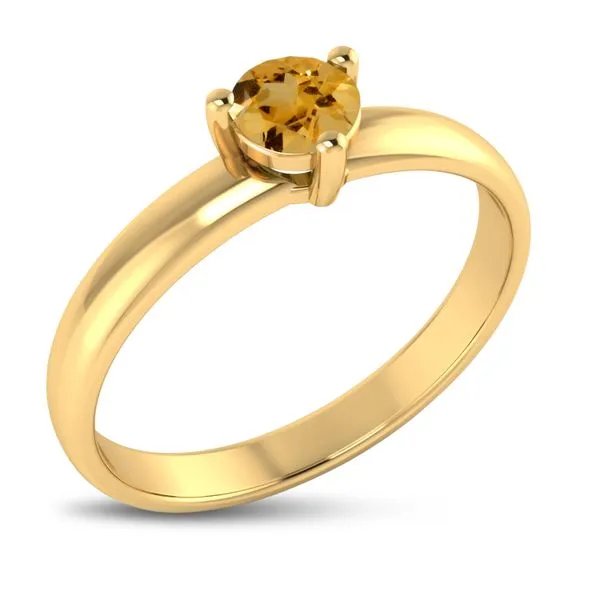 10K Yellow Gold 4mm Round Citrine Birthstone Ring