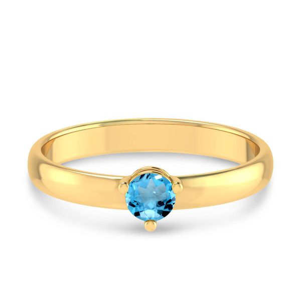 14K Yellow Gold 4mm Round Blue Topaz Birthstone Ring Priddy