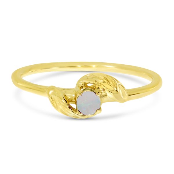 10K Yellow Gold 3mm Round Opal Birthstone Leaf Ring LeeBrant Jewelry & Watch Co Sandy Springs, GA