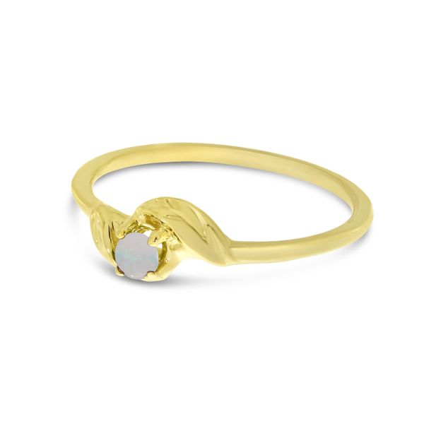 10K Yellow Gold 3mm Round Opal Birthstone Leaf Ring Image 3 LeeBrant Jewelry & Watch Co Sandy Springs, GA