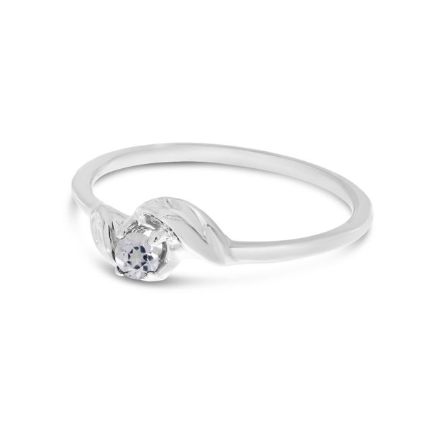 10K White Gold 3mm Round White Topaz Birthstone Leaf Ring Image 3 Glatz Jewelry Aliquippa, PA