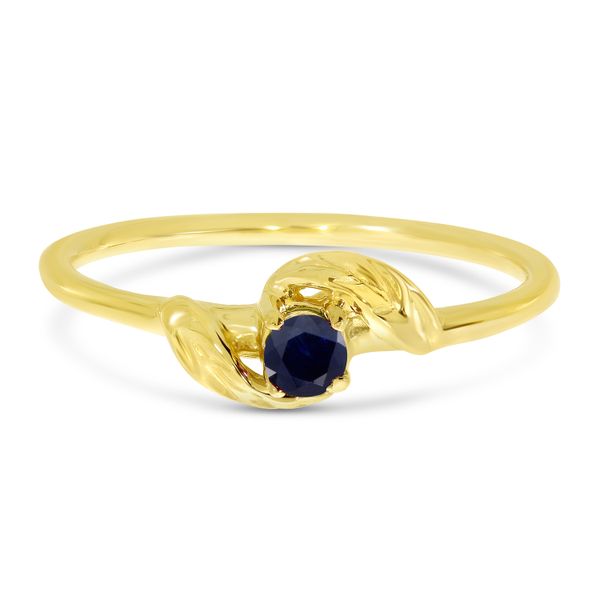 14K Yellow Gold 3mm Round Sapphire Birthstone Leaf Ring Lewis Jewelers, Inc. Ansonia, CT