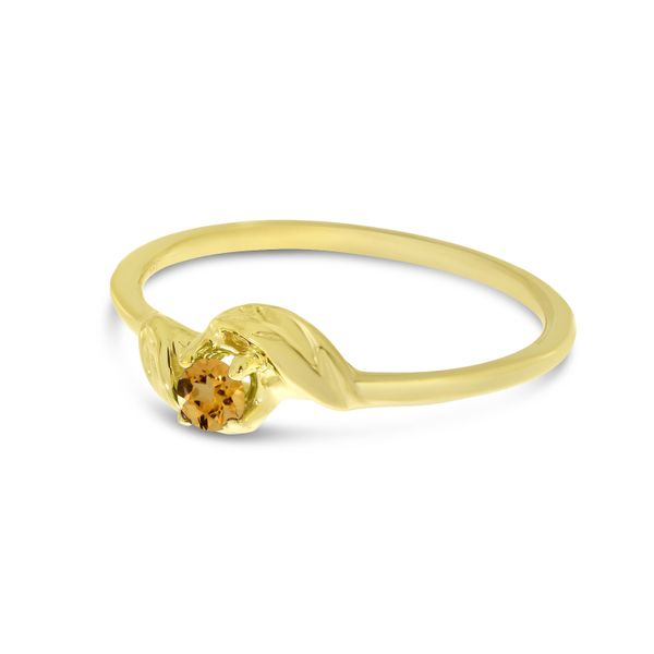 14K Yellow Gold 3mm Round Citrine Birthstone Leaf Ring Image 3 Lewis Jewelers, Inc. Ansonia, CT