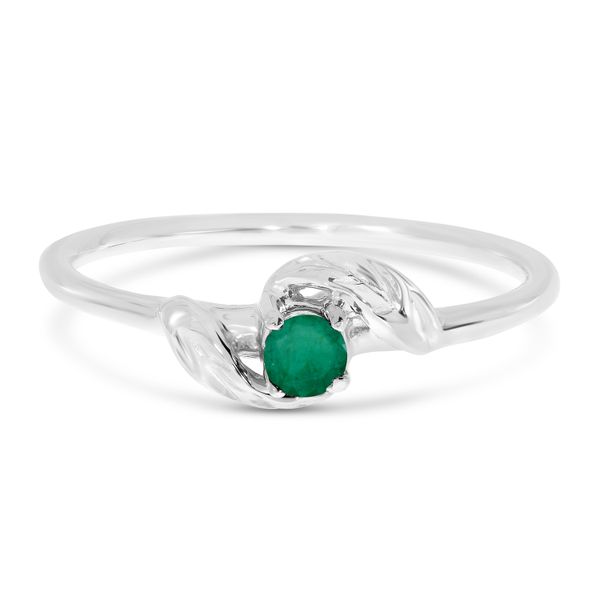 14K White Gold 3mm Round Emerald Birthstone Leaf Ring The Jewelry Source El Segundo, CA
