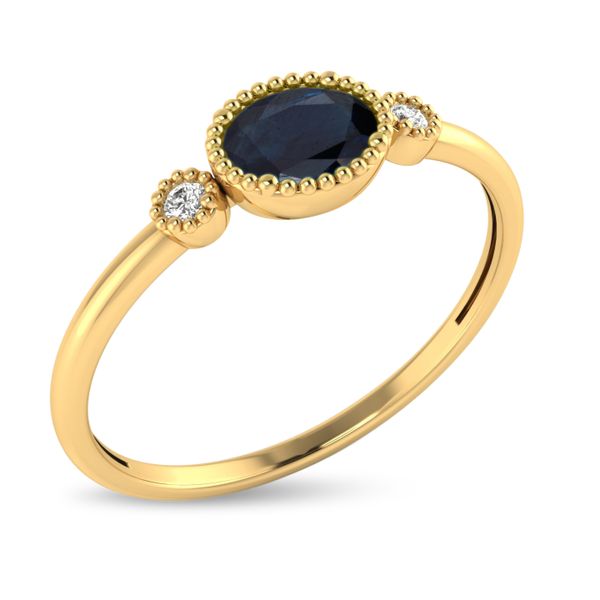 10K Yellow Gold Oval Sapphire Millgrain Birthstone Ring Image 2 The Jewelry Source El Segundo, CA