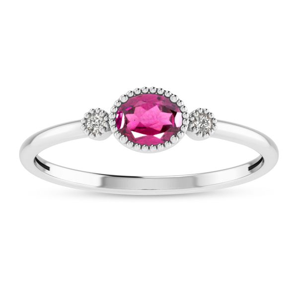 10K White Gold Oval Pink Tourmaline Millgrain Birthstone Ring Lewis Jewelers, Inc. Ansonia, CT
