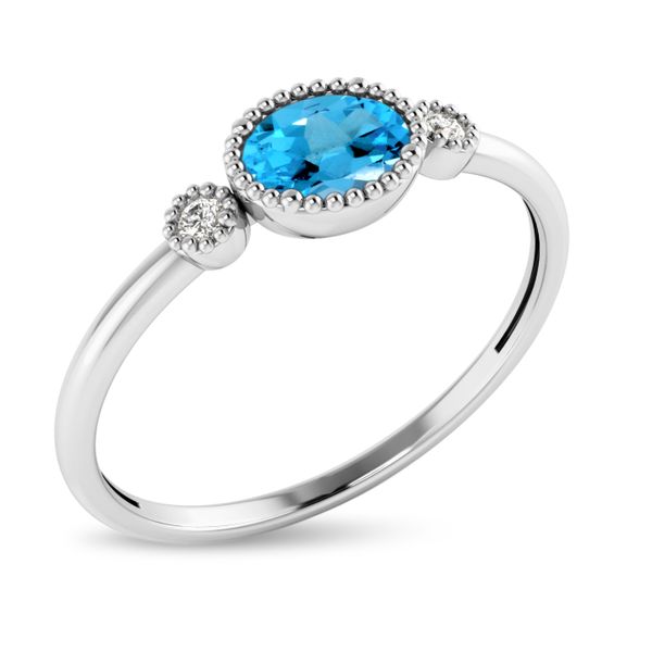 10K White Gold Oval Blue Topaz Millgrain Birthstone Ring Image 2 Lewis Jewelers, Inc. Ansonia, CT
