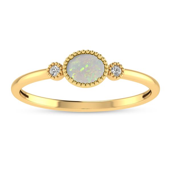 14K Yellow Gold Oval Opal Millgrain Birthstone Ring Lewis Jewelers, Inc. Ansonia, CT
