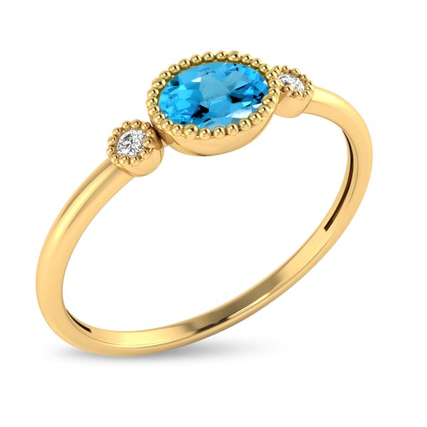 14K Yellow Gold Oval Blue Topaz Millgrain Birthstone Ring Image 2 The Jewelry Source El Segundo, CA