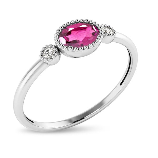 14K White Gold Oval Pink Tourmaline Millgrain Birthstone Ring Image 2 Lewis Jewelers, Inc. Ansonia, CT