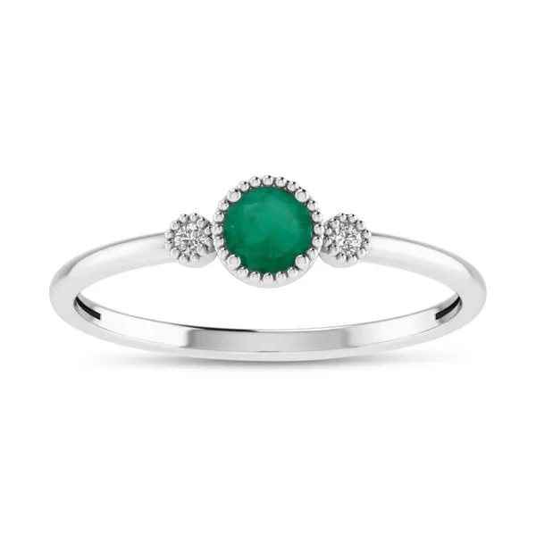 10K White Gold 4mm Round Emerald and Diamond Millgrain Birthstone Ring Priddy Jewelers Elizabethtown, KY