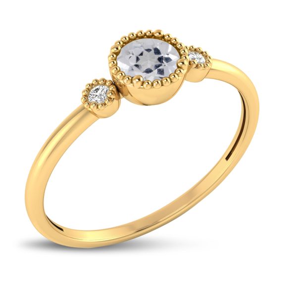 14K Yellow Gold 4mm Round White Topaz Millgrain Birthstone Ring Image 3 LeeBrant Jewelry & Watch Co Sandy Springs, GA