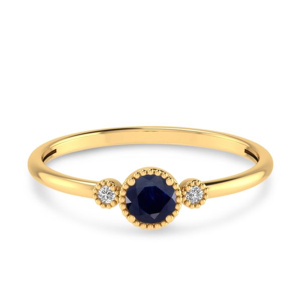 14K Yellow Gold 4mm Round Sapphire Millgrain Birthstone Ring Image 3 Lewis Jewelers, Inc. Ansonia, CT