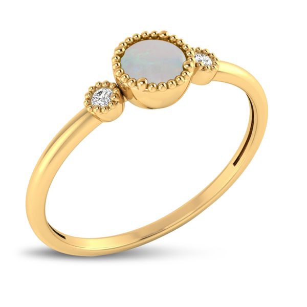 14K Yellow Gold 4mm Round Opal Millgrain Birthstone Ring Image 4 The Jewelry Source El Segundo, CA