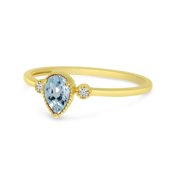 10K Yellow Gold Pear Aquamarine Birthstone Ring Image 2 Lewis Jewelers, Inc. Ansonia, CT