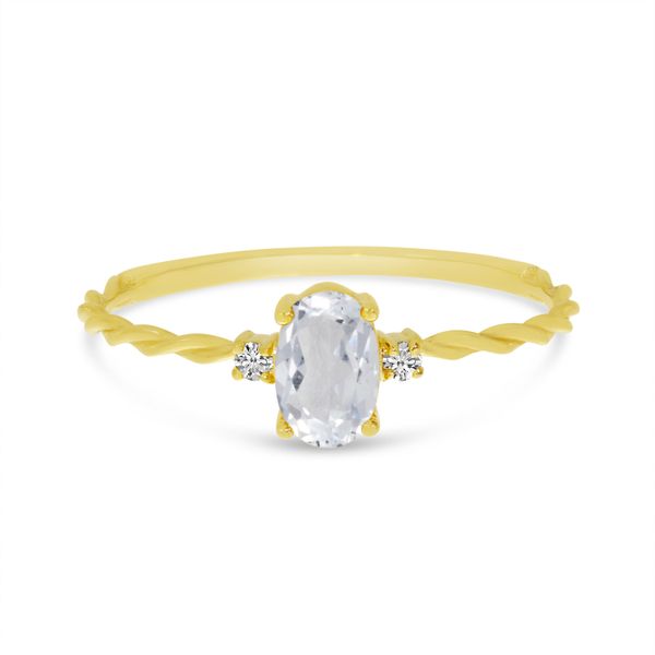 14K Yellow Gold Oval White Topaz Birthstone Twisted Band Ring The Jewelry Source El Segundo, CA