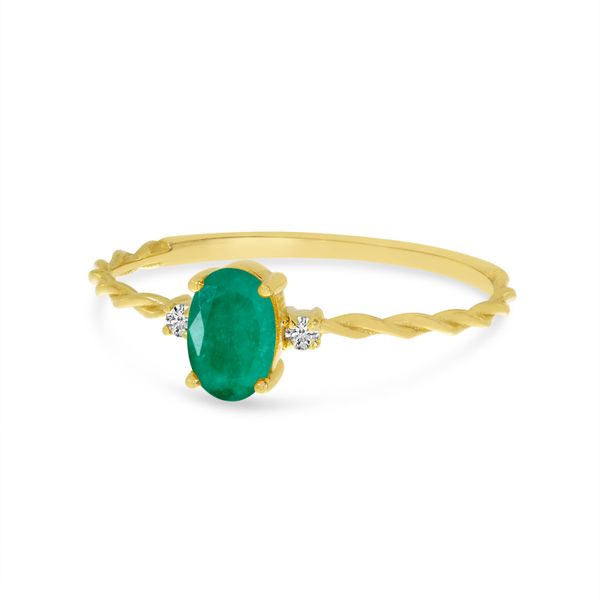 14K Yellow Gold Oval Emerald Birthstone Twisted Band Ring Image 2 The Jewelry Source El Segundo, CA