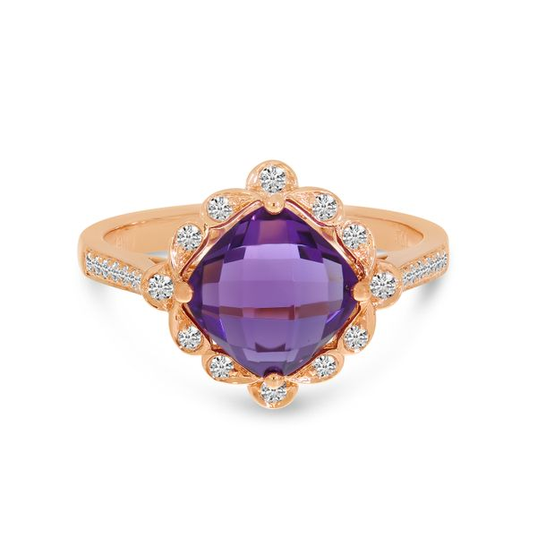 Amethyst Engagement Ring, With Diamonds 14K Rose Gold 1.38 Carat Certified  Pave Halo Handmade