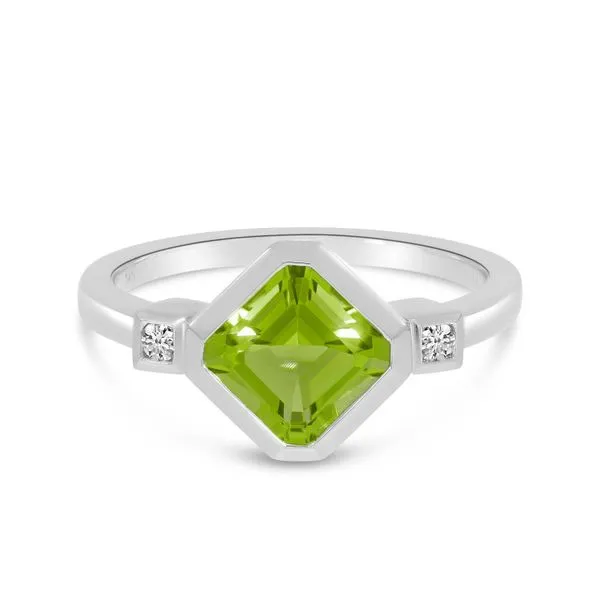 14K White Gold Square Peridot and Diamond Ring Ware's Jewelers Bradenton, FL