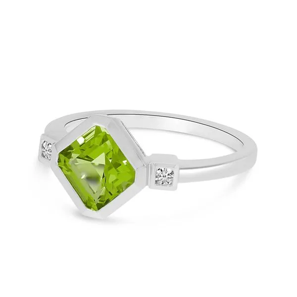14K White Gold Square Peridot and Diamond Ring Image 2 Ware's Jewelers Bradenton, FL