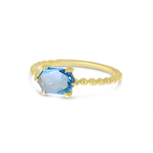 14K Yellow Gold Hexagon Blue Topaz Beaded Ring Image 2 Glatz Jewelry Aliquippa, PA