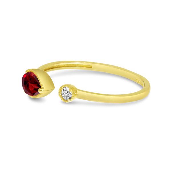 14K Yellow Gold Pear Garnet Birthstone & Diamond Open Duo Ring Image 2 The Jewelry Source El Segundo, CA