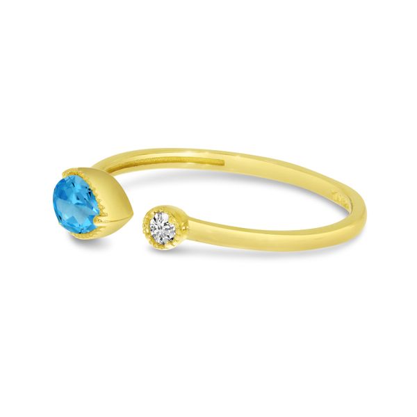 14K Yellow Gold Pear Blue Topaz Birthstone & Diamond Open Duo Ring Image 2 Lewis Jewelers, Inc. Ansonia, CT