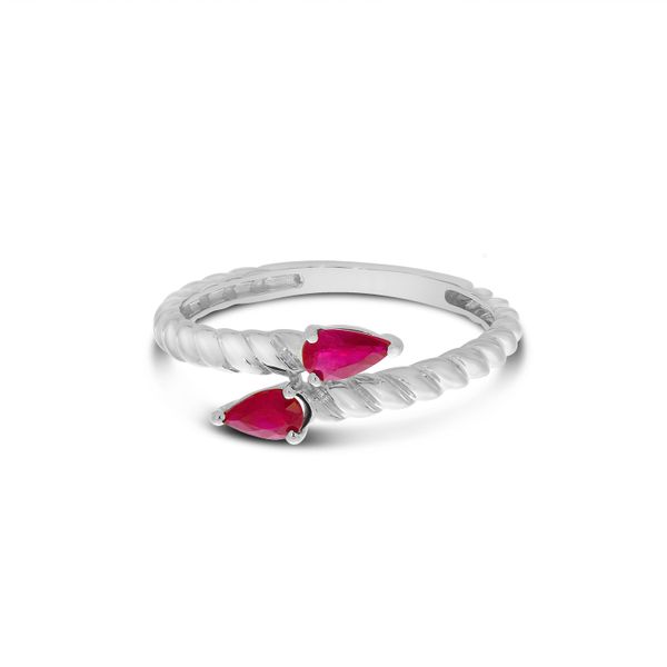 14K White Gold Pear Ruby Duo Twist Band Ring Lewis Jewelers, Inc. Ansonia, CT