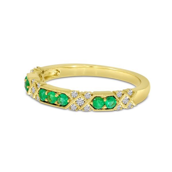 14K Yellow Gold Diamond & Emerald Band Image 2 The Jewelry Source El Segundo, CA
