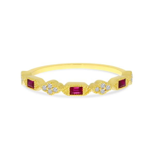 14K Yellow Gold Emerald-Cut Ruby & Diamond Stackable Ring Lewis Jewelers, Inc. Ansonia, CT