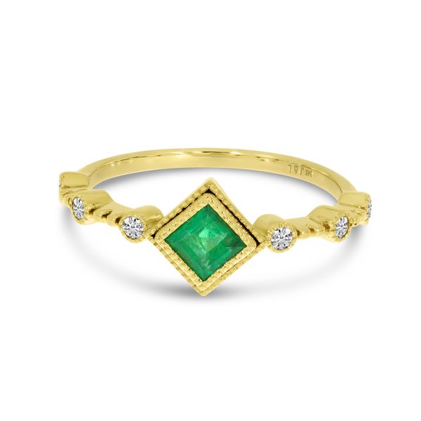 14K Yellow Gold Princess-Cut Emerald & Diamond Ring Lewis Jewelers, Inc. Ansonia, CT