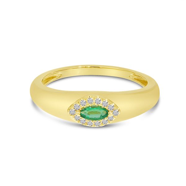 14K Yellow Gold Marquis Emerald & Diamond Wide Band Lewis Jewelers, Inc. Ansonia, CT