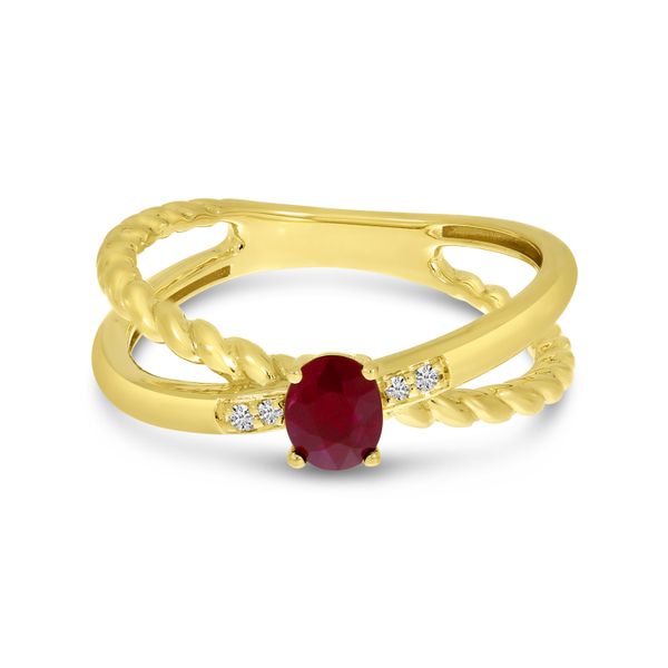 14K Yellow Gold Oval Ruby & Diamond Crossover Ring Lewis Jewelers, Inc. Ansonia, CT